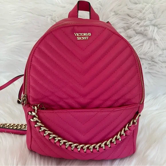 Victoria’s Secret | Hot Pink Mini Quilted & Gold Chain Backpack - Picture 4 of 15